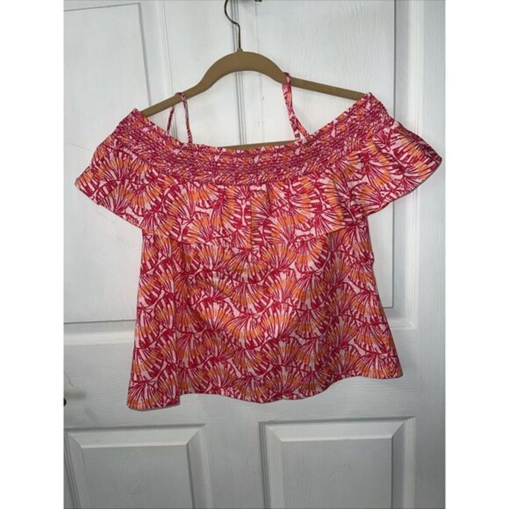 Vineyard Vines Pink Orange Seashell Print Off the Shoulder Top Blouse Size Small